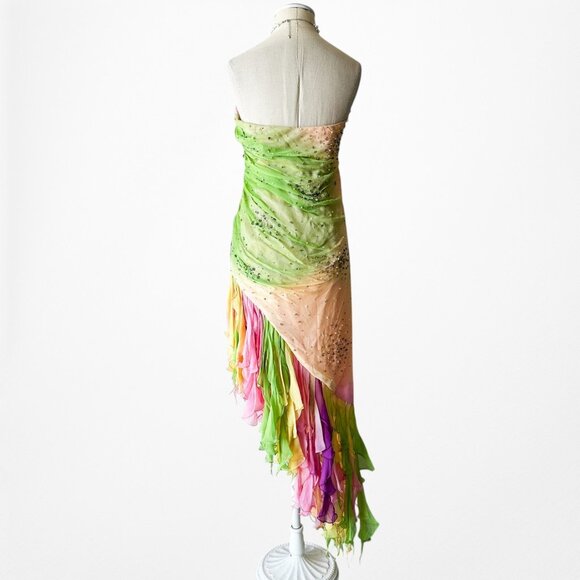 Vintage Pink Strapless Beaded Ruffle Asymmetric High Low Midi Prom Dress Size M - Picture 10 of 14